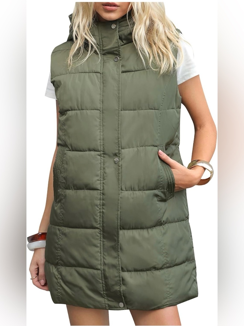 Long Hooded Puffer Vest